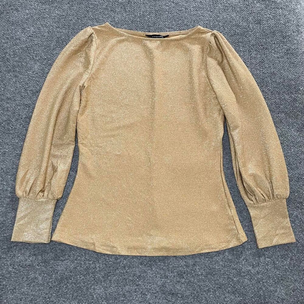 Gold metallic long sleeve blouse with puffy sleeves